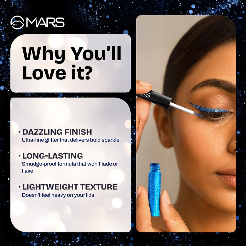 MARS Twinkle Wink Glitter Eyeliner (1.6 ml) (06-TWILIGHT PURPLE) | Long-Lasting Sparkle Liquid Liner | Smudge-Proof, Quick-Dry Eye Makeup for Party, Wedding...