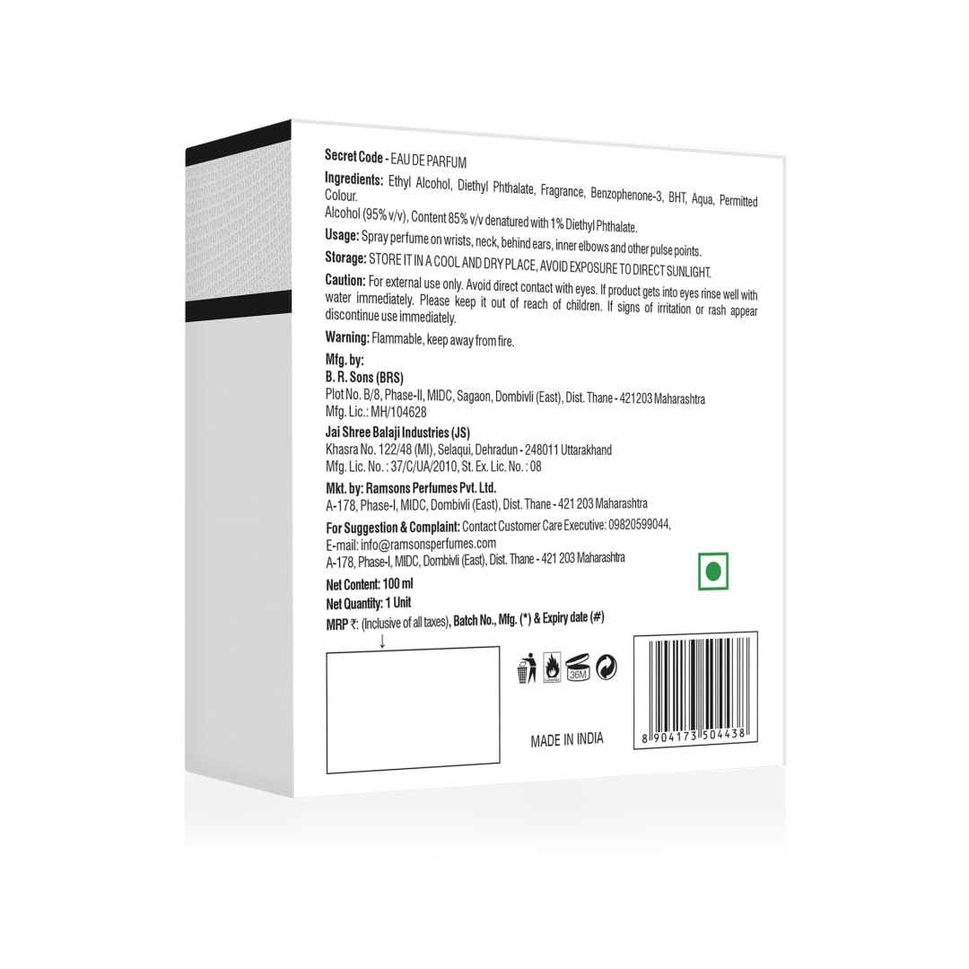 Ramsons Secret Code - Eau De Parfum - 100 ml | Premium Long Lasting Fragrance Spray