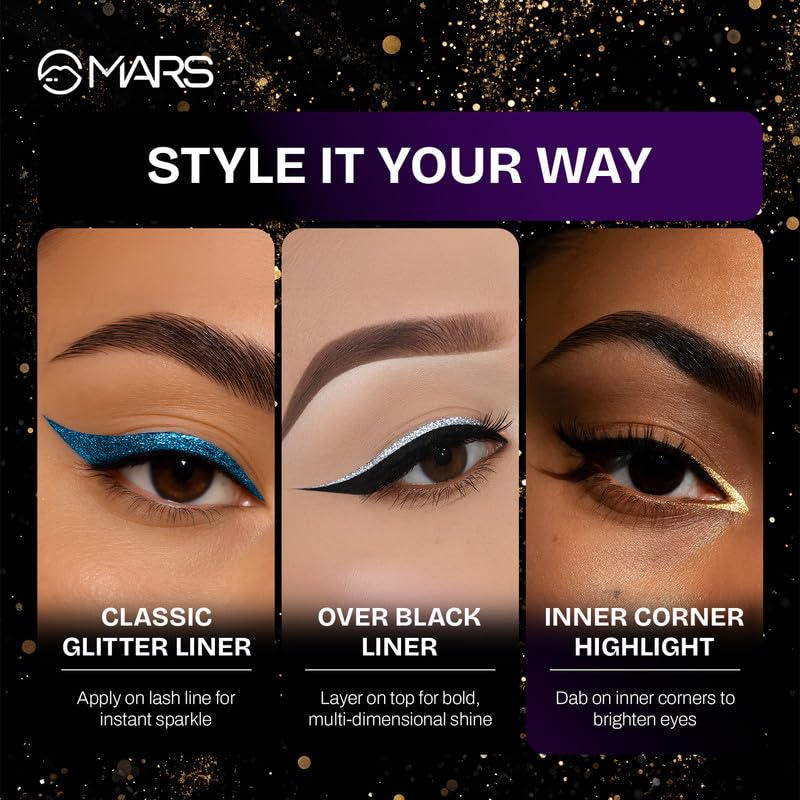 MARS Twinkle Wink Glitter Eyeliner (1.6 ml) (06-TWILIGHT PURPLE) | Long-Lasting Sparkle Liquid Liner | Smudge-Proof, Quick-Dry Eye Makeup for Party, Wedding...