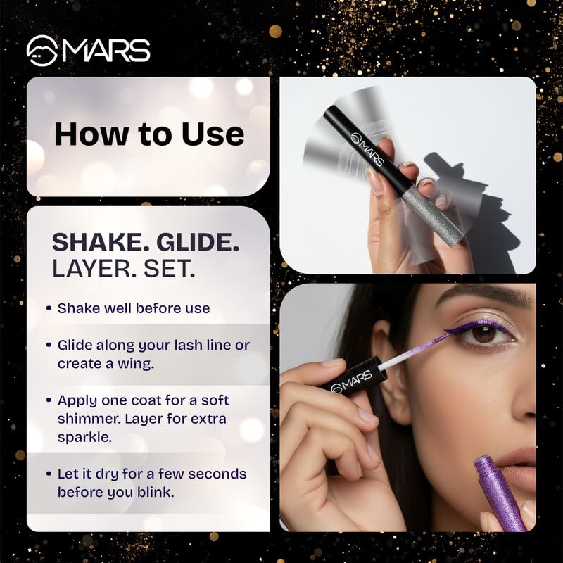 MARS Twinkle Wink Glitter Eyeliner (1.6 ml) (06-TWILIGHT PURPLE) | Long-Lasting Sparkle Liquid Liner | Smudge-Proof, Quick-Dry Eye Makeup for Party, Wedding...