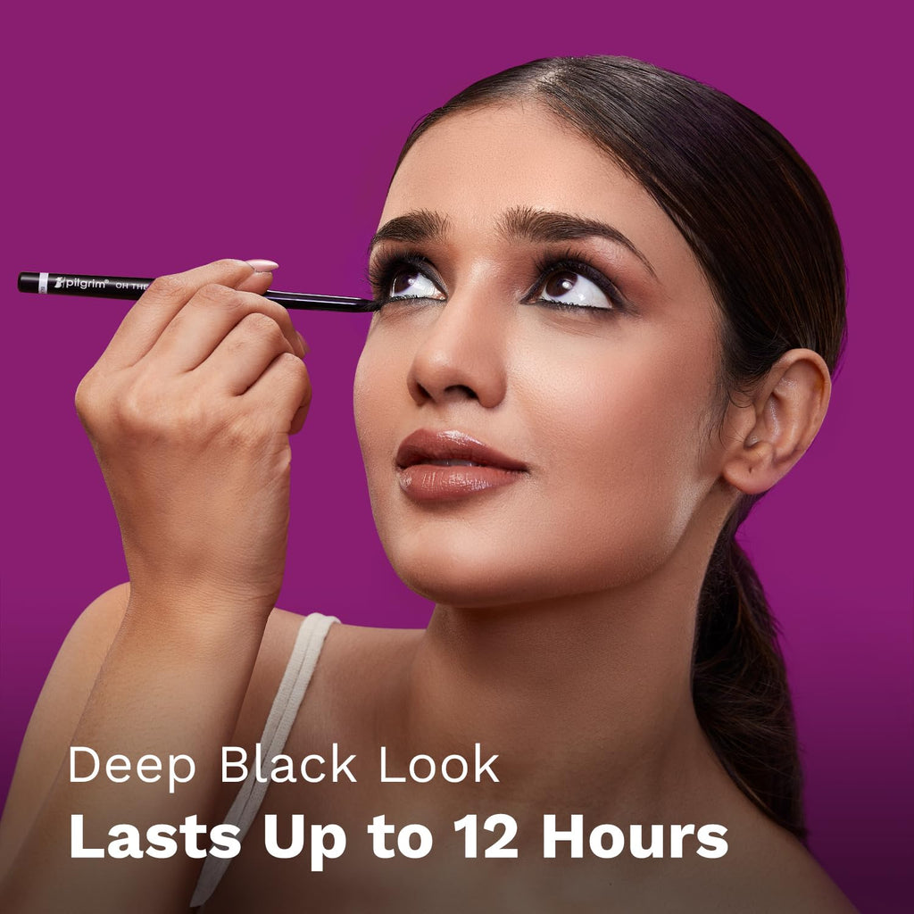 Pilgrim Black Mischief Kajal Smudge & Waterproof Single Stroke Matte Finish Lasts Up To 12Hrs | Kajal for Women | Lonng Lasting Eye Makeup |