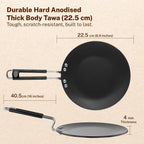 Prestige Hard Anodised Roti Tawa 22.5 cm | Thick Base (4 mm) | Gas & Induction Compatible | Metal Spoon Friendly | Stay Cool Handle | Wide Base | 2Y Warranty | ISI