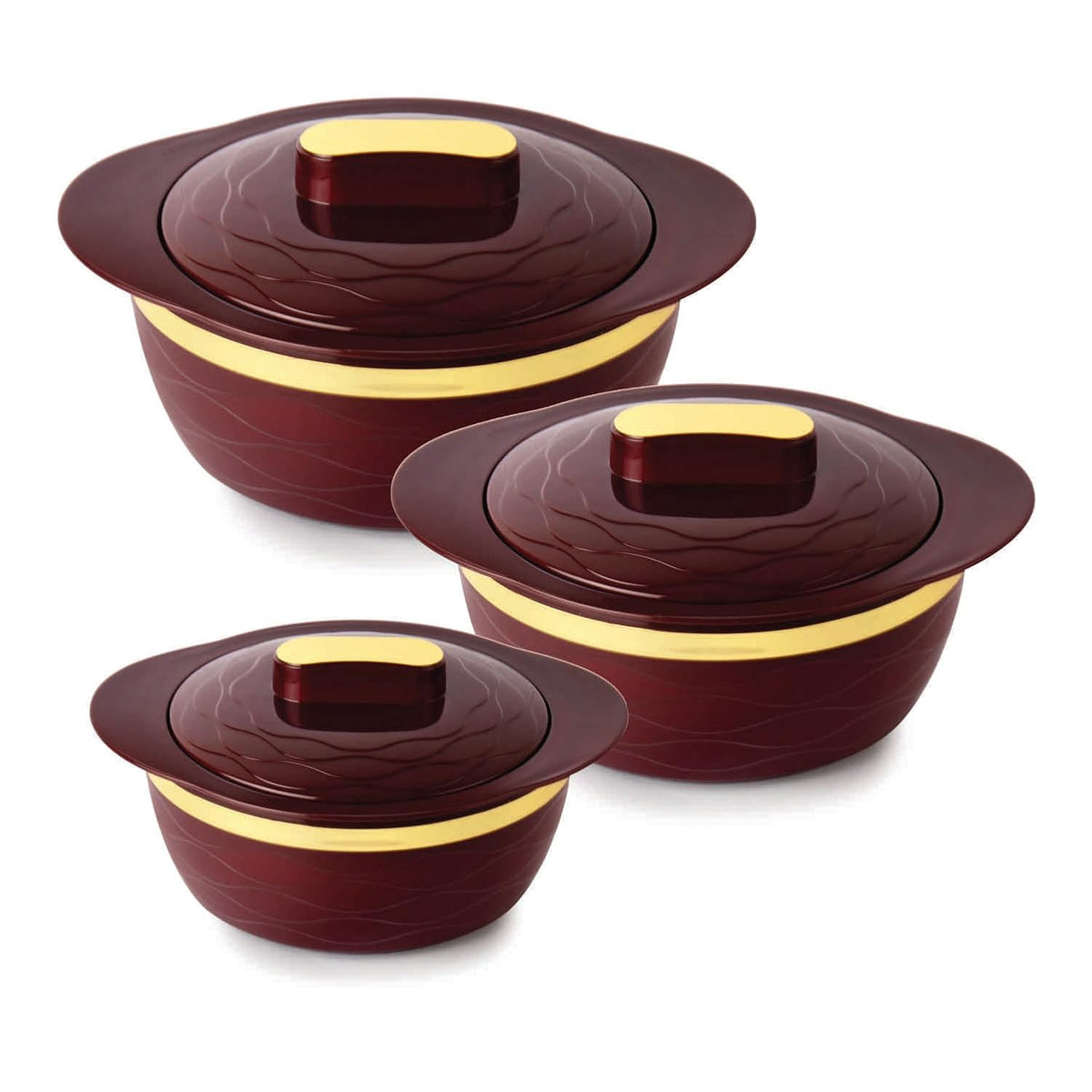 Cello Gold Crust Insulated Casserole Set of 3, (500ml, 1000ml, 1500ml) Brown |