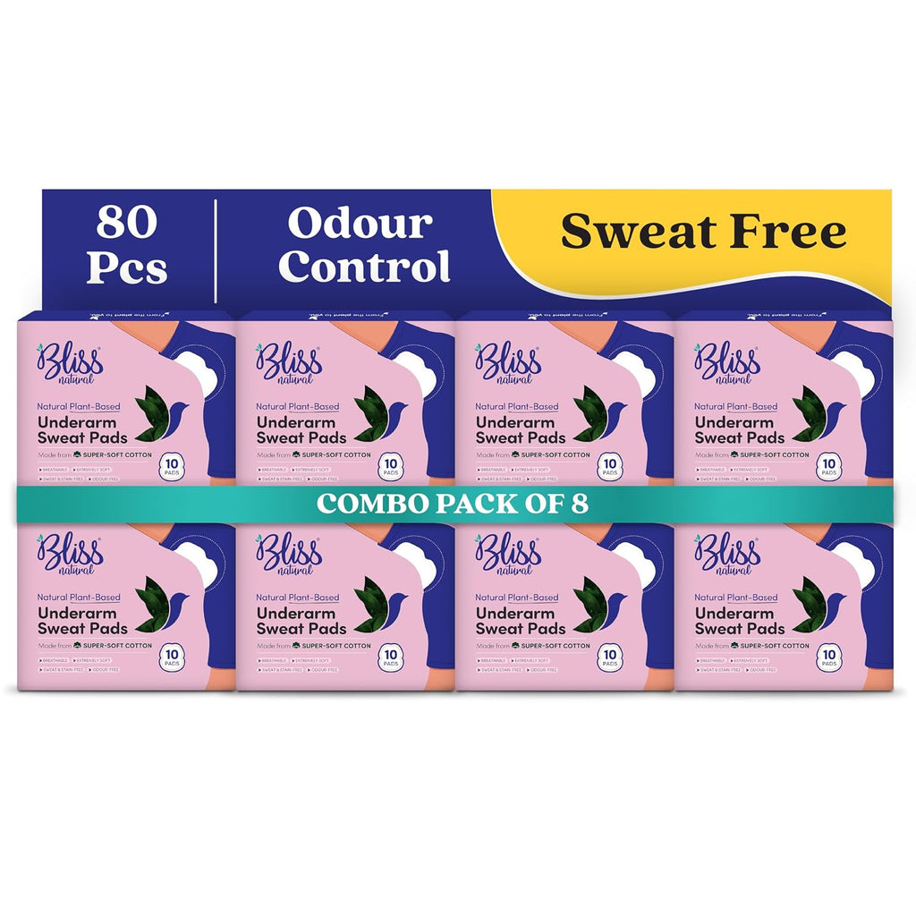 BLISSNATURAL Disposable Underarm Sweat Pads for Women (Pack of 80) Ultra Thin Feathery Soft Sweat Pads For Comfort |
