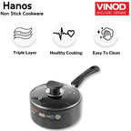 Vinod Hanos Hard Anodised Non Stick Saucepan with Lid - 1.7 Litre, 16 cm | 3.25mm Thick | 5X Long Lasting | Soft Touch Handle, Scratch Proof | Induction & Gas Base | 2 Year Warranty