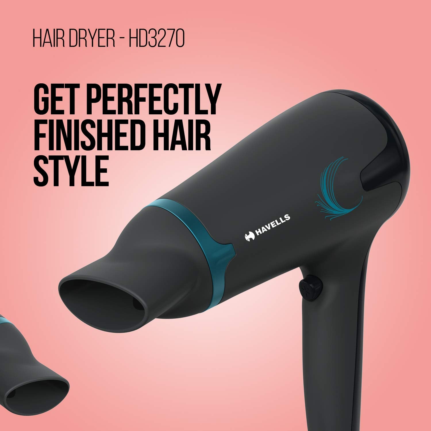 Havells HD3270 2-in-1 1700 Watts Hair Dryer with Diffuser and Thin Concentrator - Black