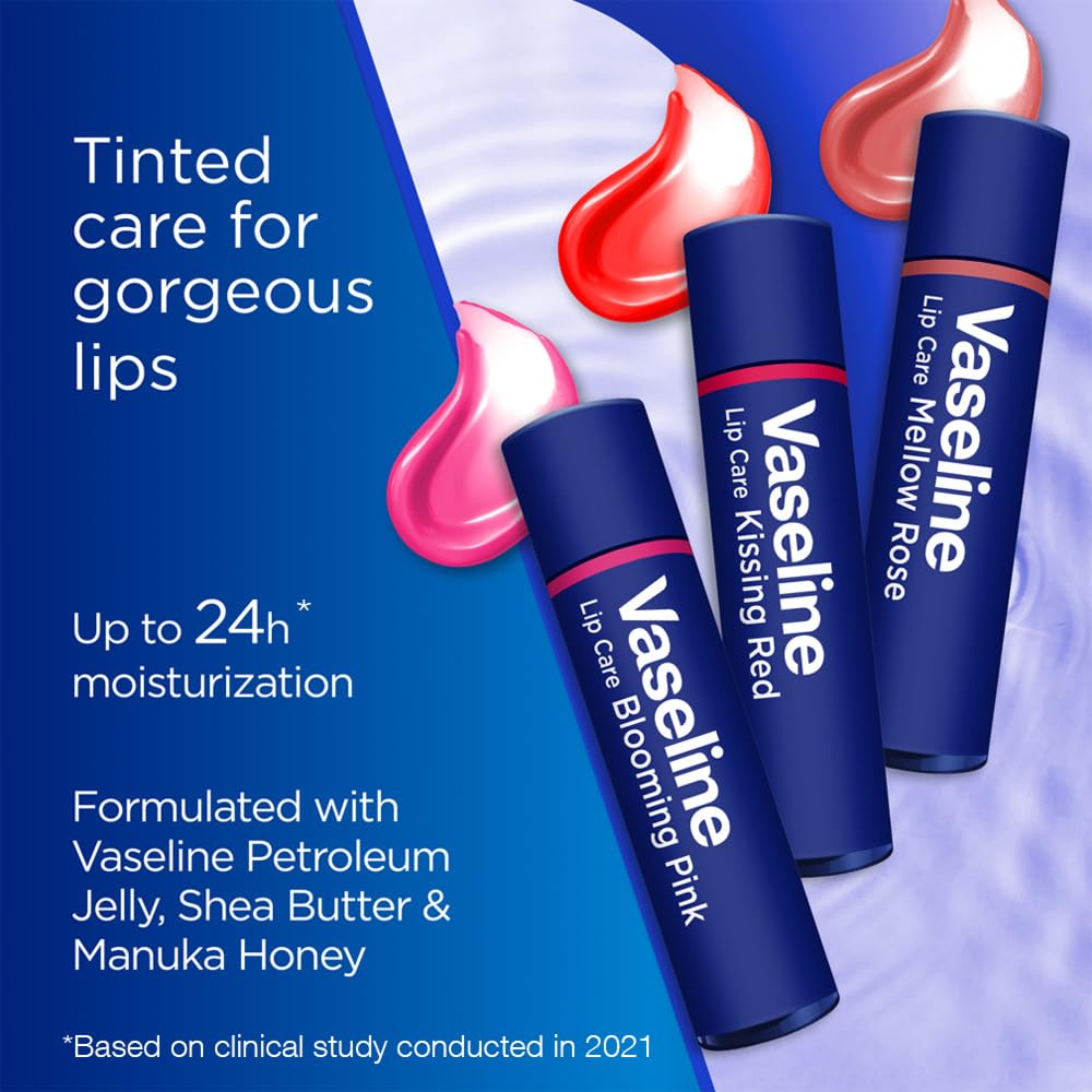 Vaseline Lip Care | Colour+Care Kissing Red Tinted Lip Balm Stick | up to 24Hr* moisturization | with manuka honey | 3g