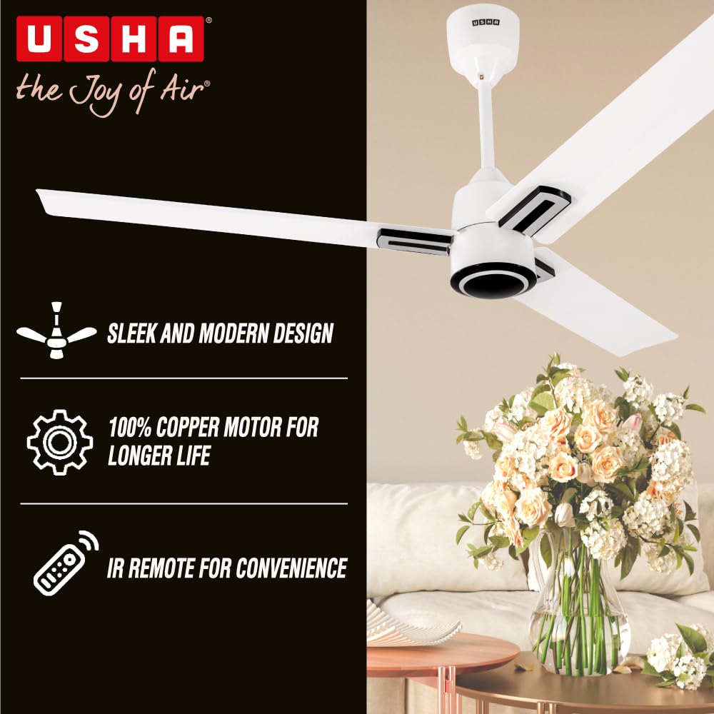 USHA AeroEdge Plus 1200mm BLDC Ceiling Fan with IR Remote |LED Indicator |BEE 5 Star Rated Energy Efficient|100% Copper Motor|High Air Delivery...