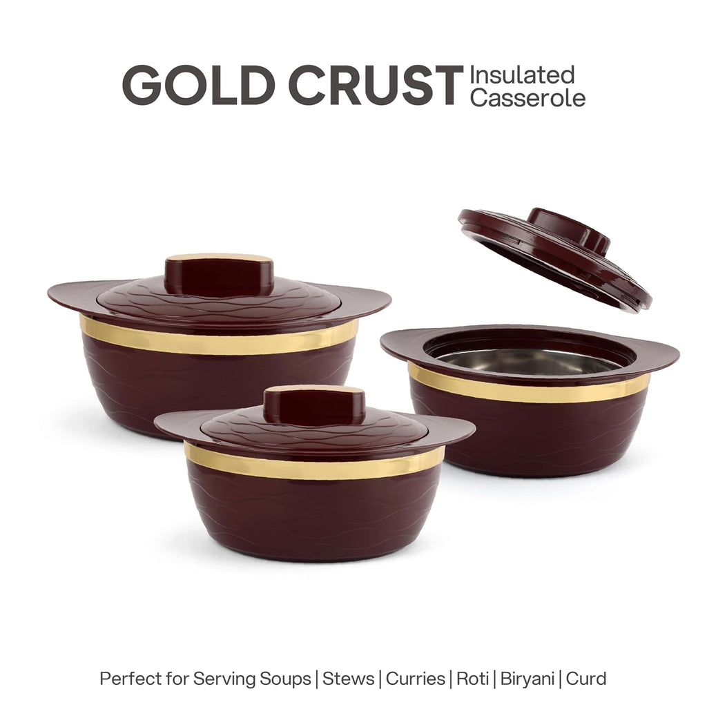 Cello Gold Crust Insulated Casserole Set of 3, (500ml, 1000ml, 1500ml) Brown |