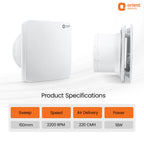 Orient Ventro exhaust 150 mm | White | Glass and wall mountable | Elegant design with high performance | Noiseless Operation | 2 year warranty