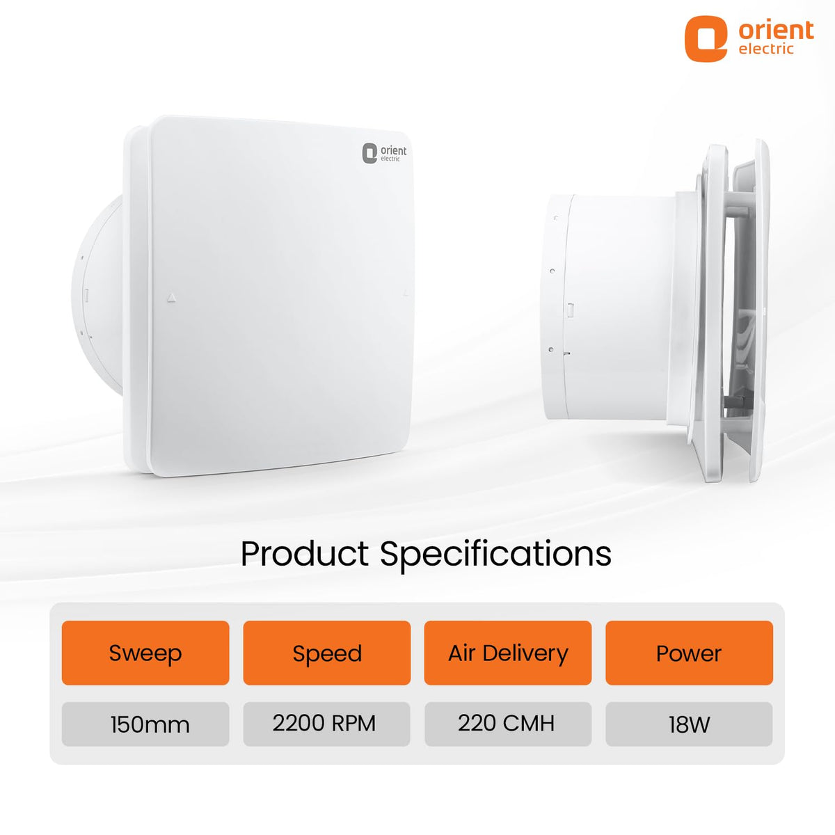 Orient Ventro exhaust 150 mm | White | Glass and wall mountable | Elegant design with high performance | Noiseless Operation | 2 year warranty