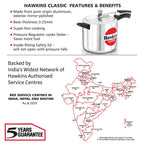 Hawkins Classic 6.5 Litre Pressure Cooker | Straight Body | Gas Compatible | Ideal for 7–9 persons | ISI Certified | 5 Year Guarantee | Silver (CL65)