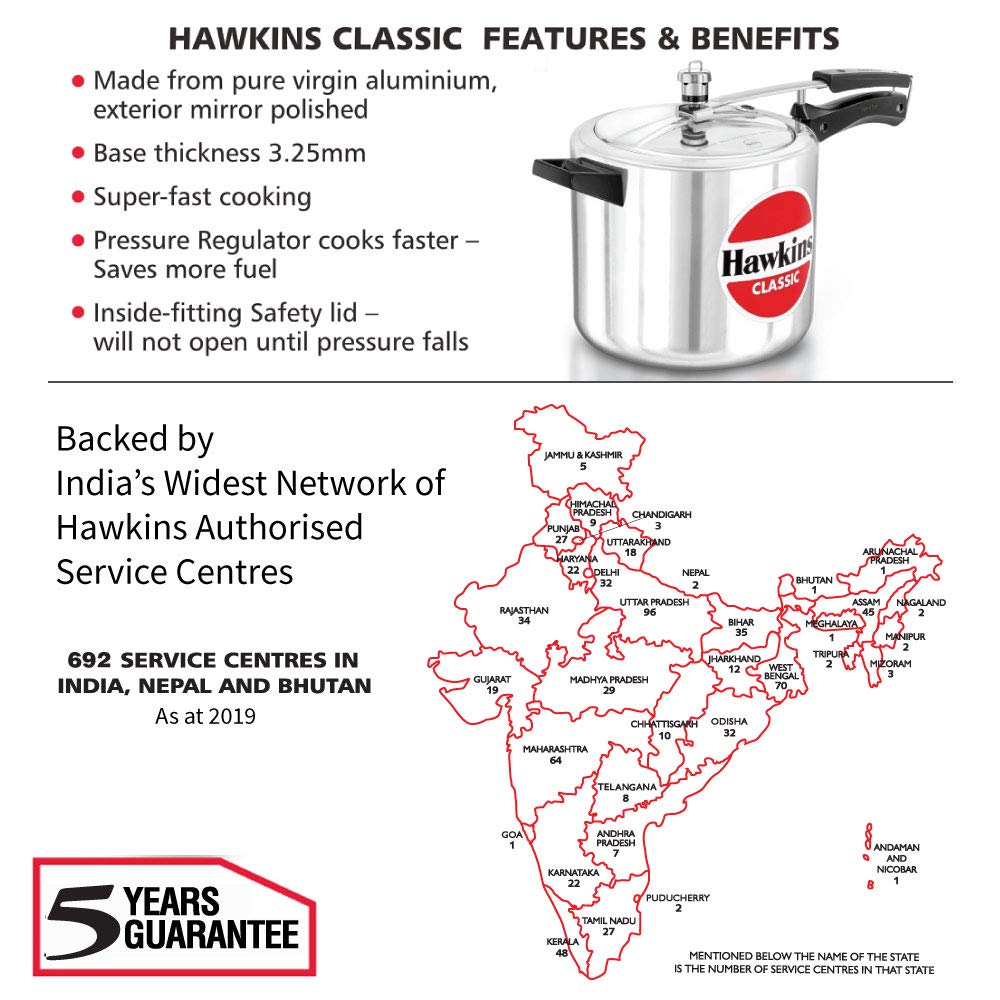 Hawkins Classic 6.5 Litre Pressure Cooker | Straight Body | Gas Compatible | Ideal for 7–9 persons | ISI Certified | 5 Year Guarantee | Silver (CL65)
