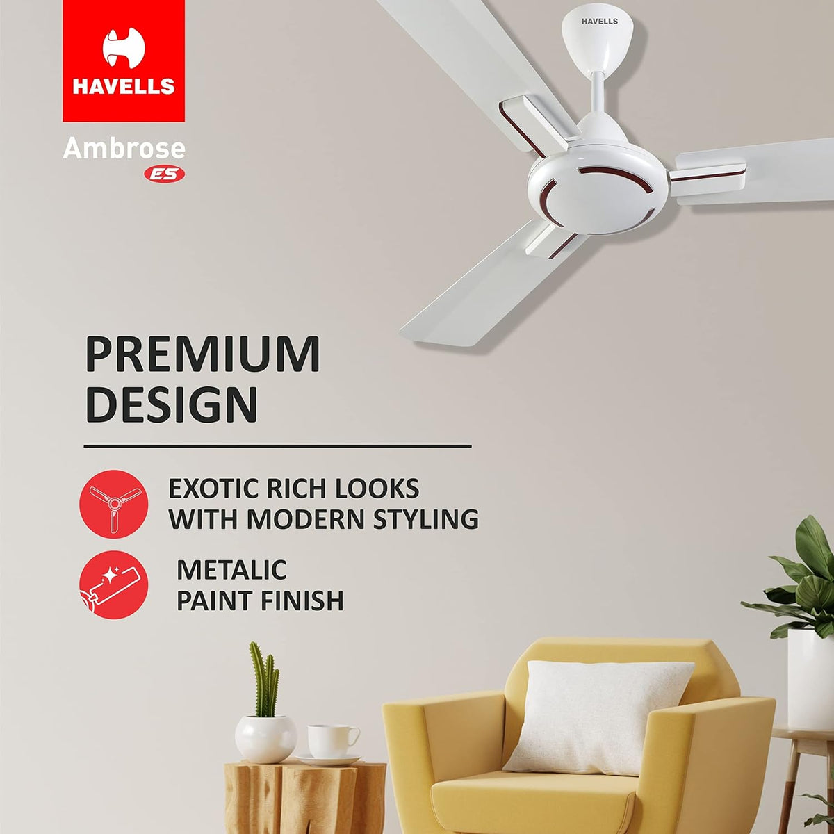 Havells 1200mm Ambrose Energy Saving High Speed Ceiling Fan|