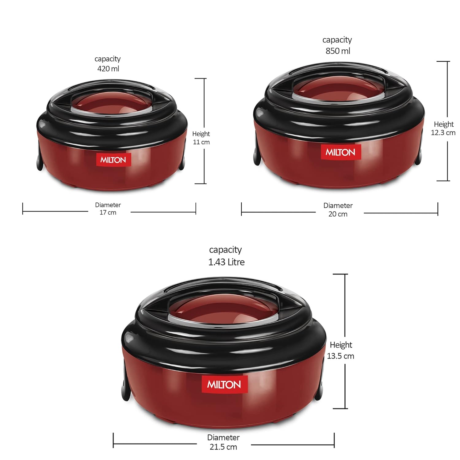 Milton Ernesto Inner Stainless Steel Jr. Casserole Set of 3 (390ml, 720 ml, 1320 ml)