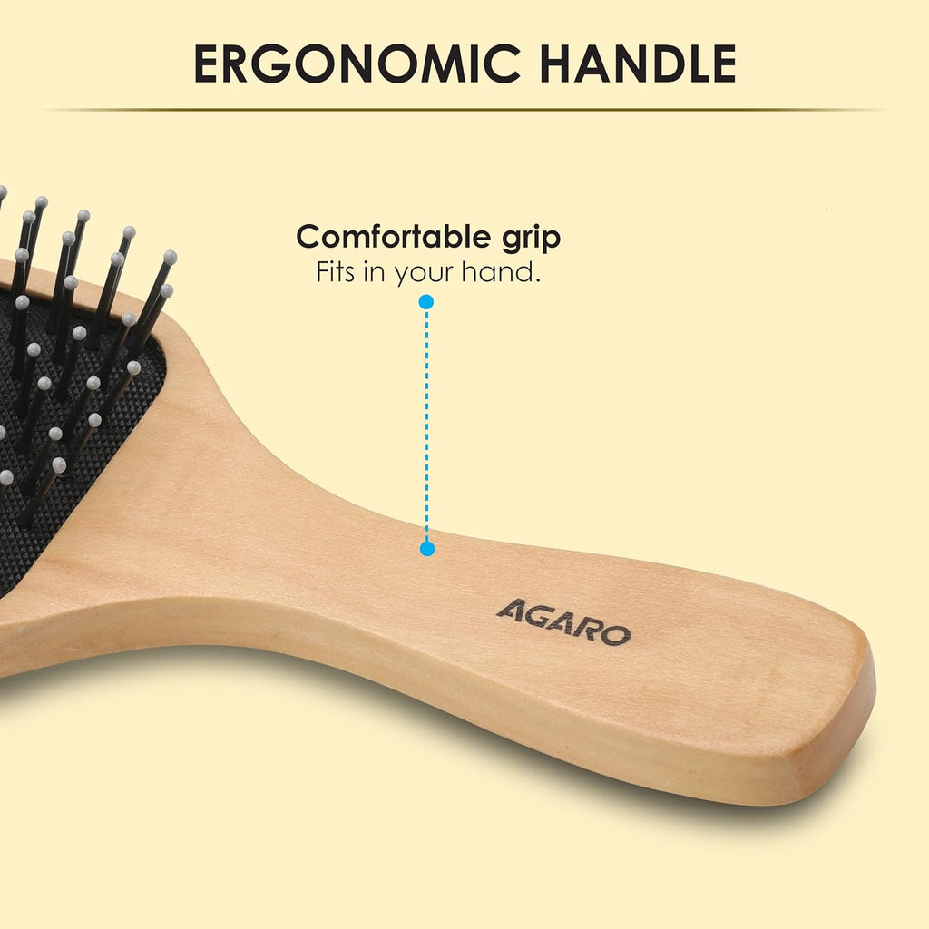 AGARO Wooden Paddle Hair Brush with Strong & flexible nylon bristles having Anti static ball tips, For Grooming, Straightening, Smoothing, Detangling...