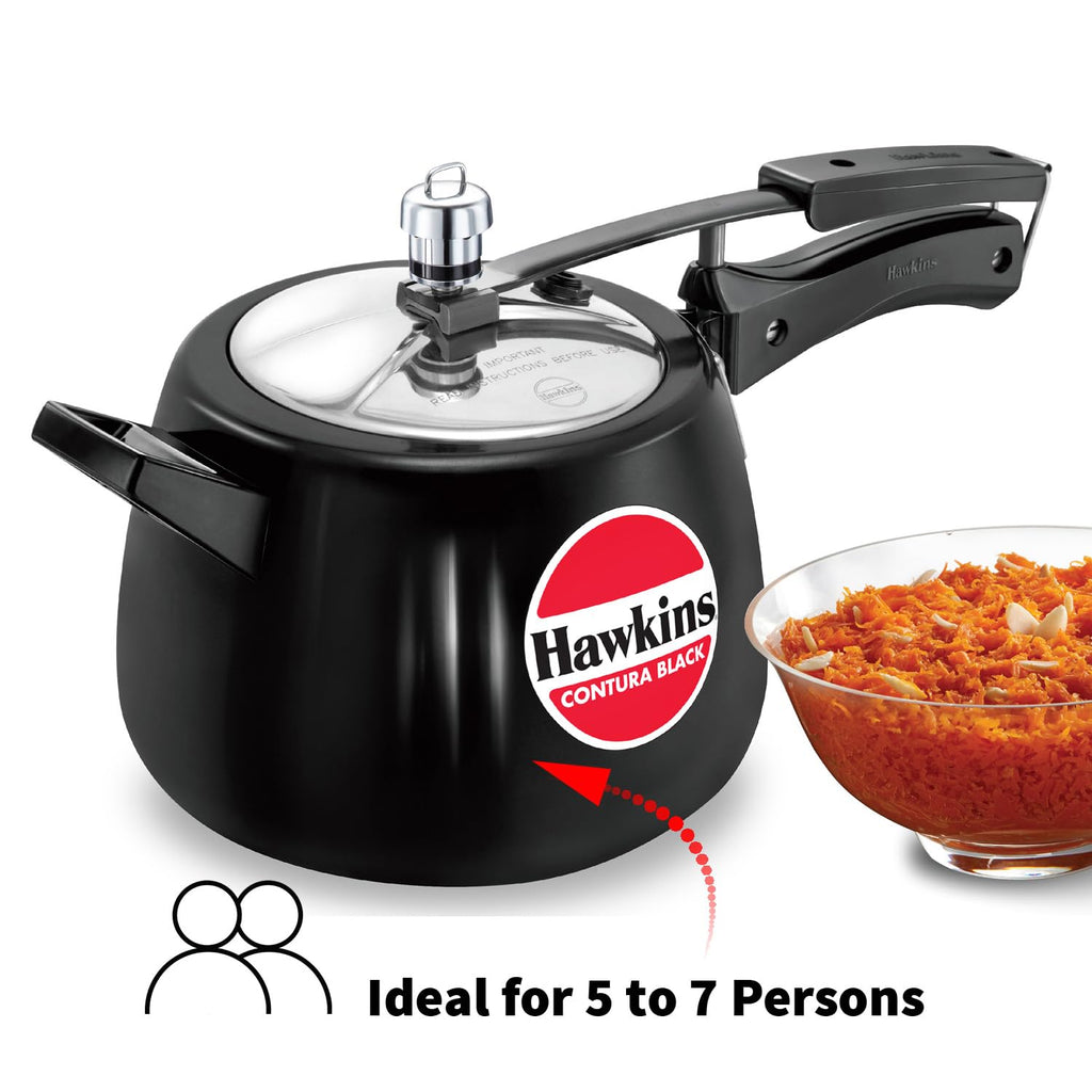 Hawkins 4 Litre Contura Black Pressure Cooker, Hard Anodised Inner Lid Cooker, Handi Cooker, Black (Cb40), 4 Liter