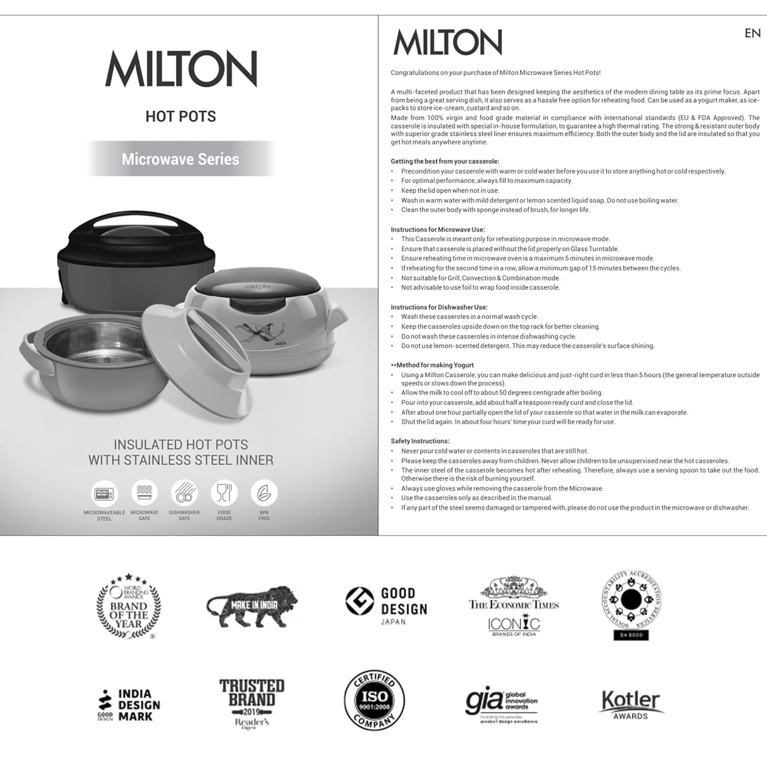 Milton Ernesto Inner Stainless Steel Jr. Casserole Set of 3 (390ml, 720 ml, 1320 ml)