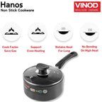 Vinod Hanos Hard Anodised Non Stick Saucepan with Lid - 1.7 Litre, 16 cm | 3.25mm Thick | 5X Long Lasting | Soft Touch Handle, Scratch Proof | Induction & Gas Base | 2 Year Warranty