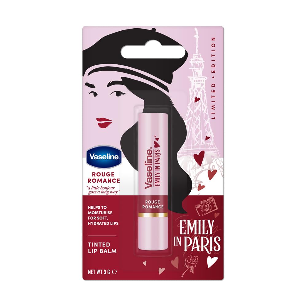 Vaseline Rouge Romance | Emily in Paris Limited Edition | Red Tinted Lip Balm Stick, 24H* Moisturization, 3g
