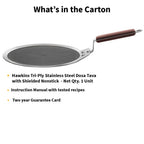 Hawkins 28 cm Dosa Tava, Triply Stainless Steel Shielded Nonstick Tawa with Rosewood Handle, Honeycomb Non Stick Induction Tawa, Silver (NSDT28)