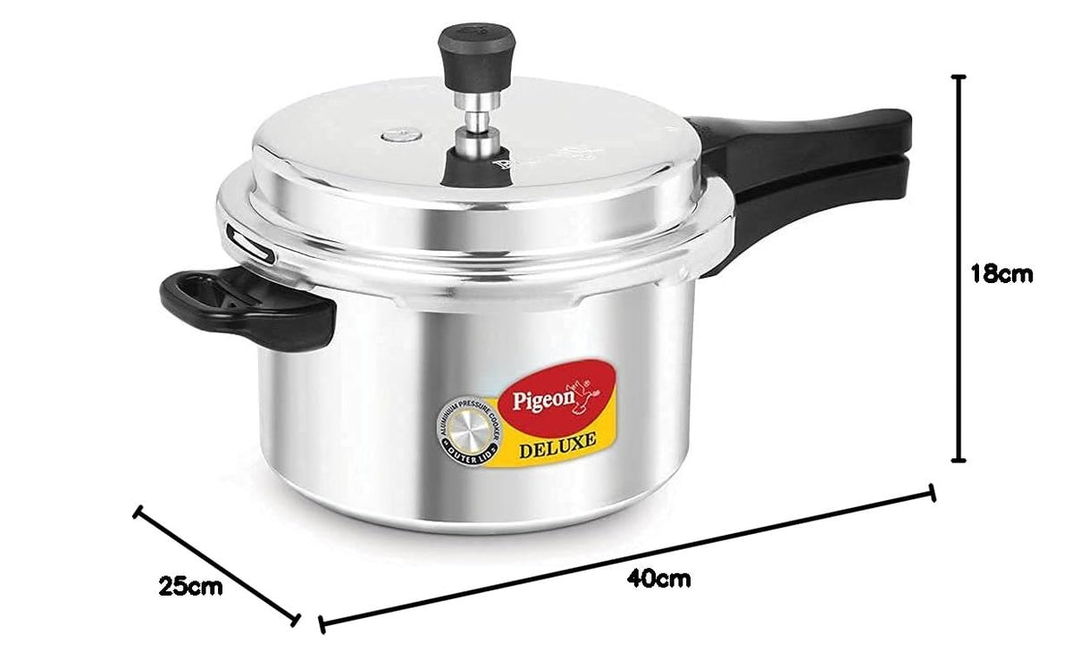 Pigeon By Stovekraft Deluxe Aluminium Outer Lid Pressure Cooker Without Induction Base, 5 Litres, Silver