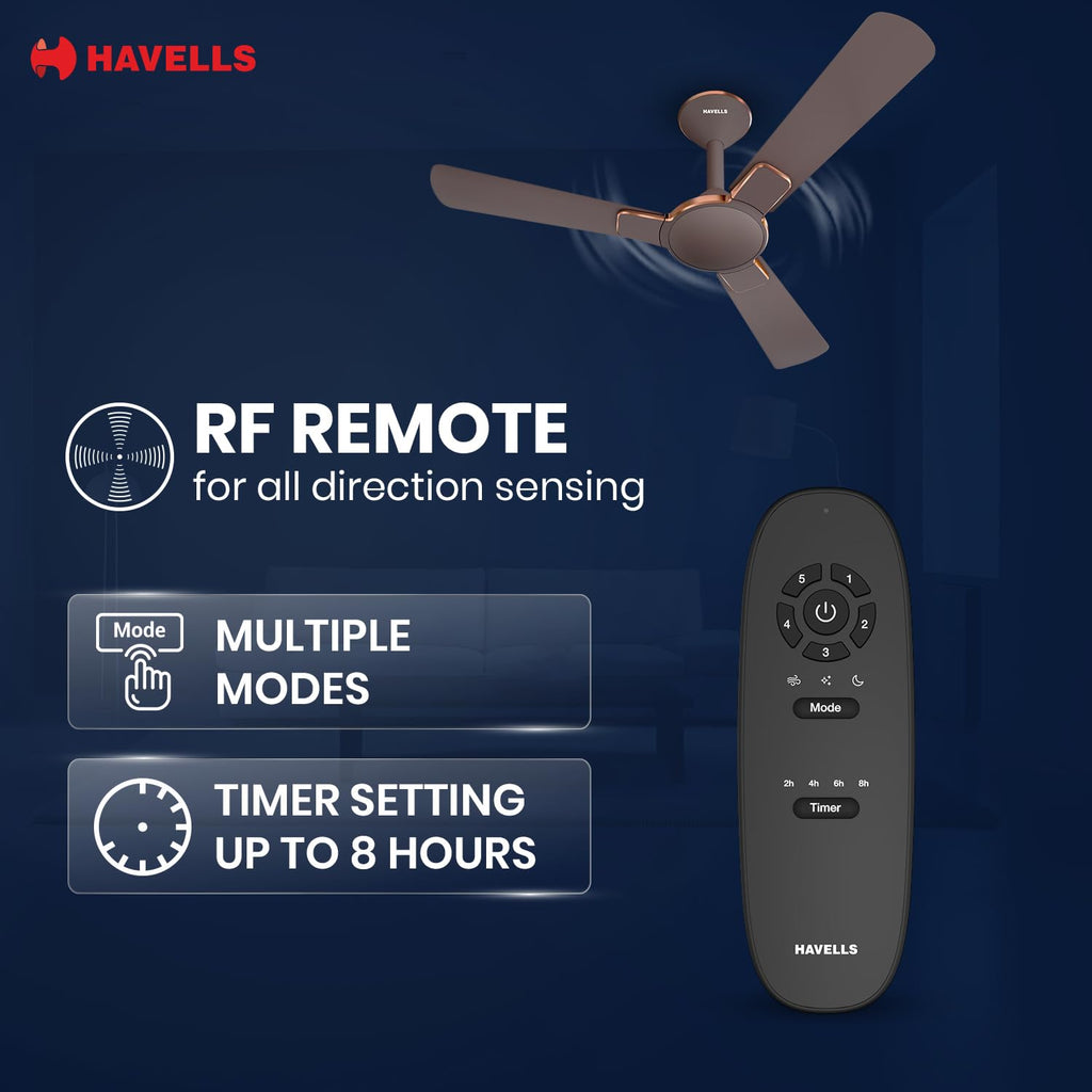 Havells 1200mm Enticer BLDC Prime Ceiling Fan| Compatible with Regulator & Remote| Upto 55% Energy Saving|