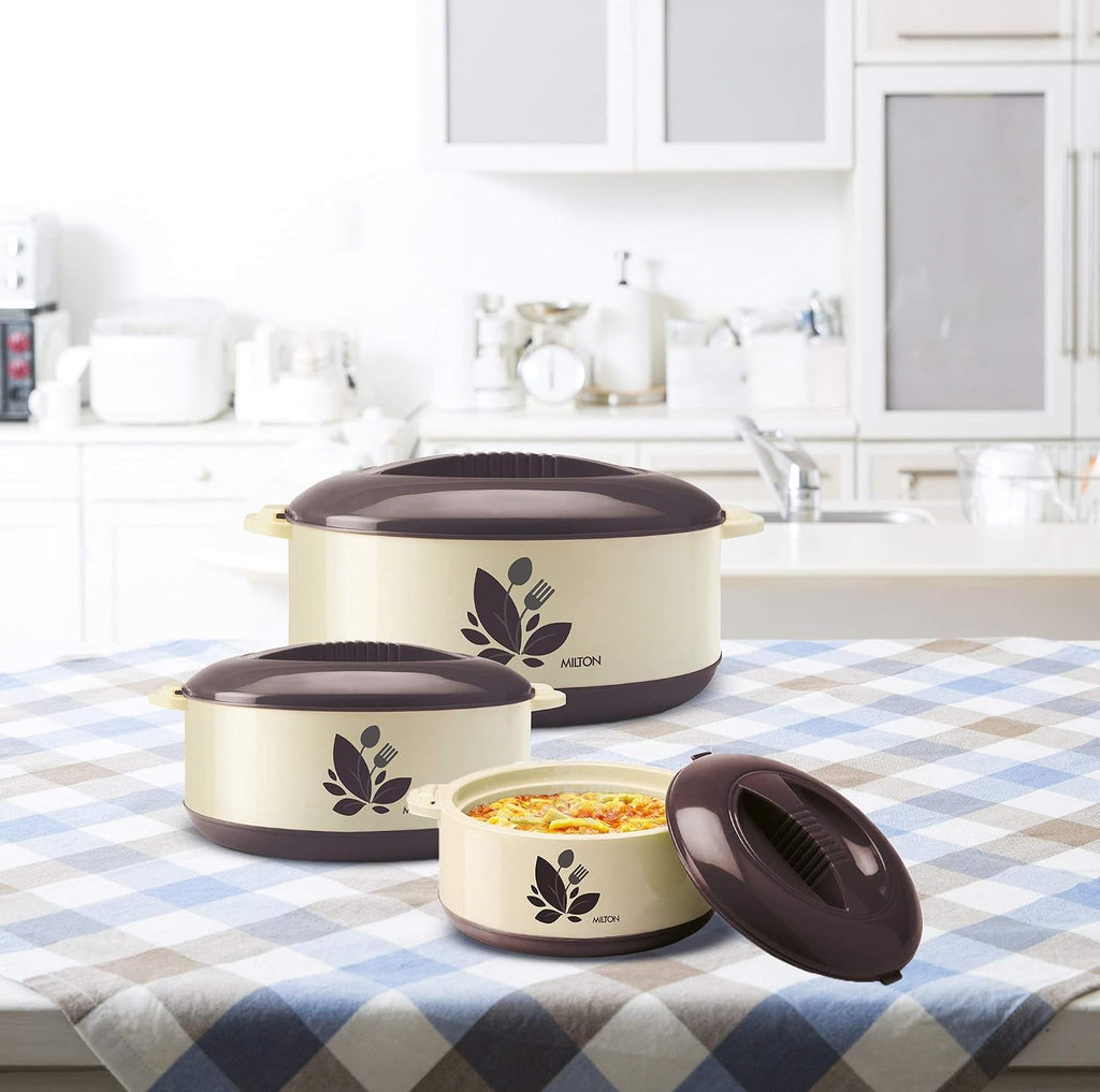 MILTON New Orchid Jr. Inner Steel Casserole (450 ml, 790 ml, 1260 ml) Gift Set of 3, Dark Brown |