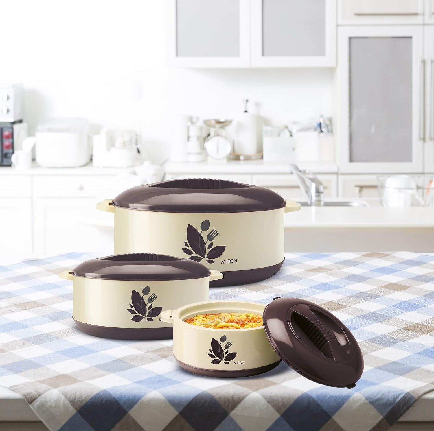 MILTON New Orchid Jr. Inner Steel Casserole (450 ml, 790 ml, 1260 ml) Gift Set of 3, Dark Brown |