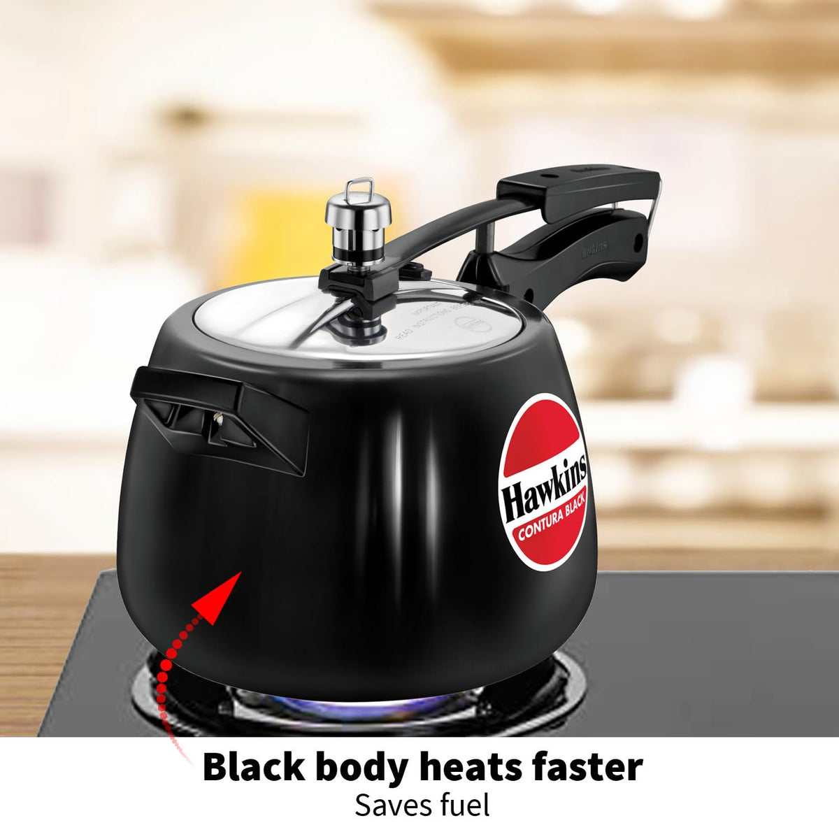 Hawkins 4 Litre Contura Black Pressure Cooker, Hard Anodised Inner Lid Cooker, Handi Cooker, Black (Cb40), 4 Liter