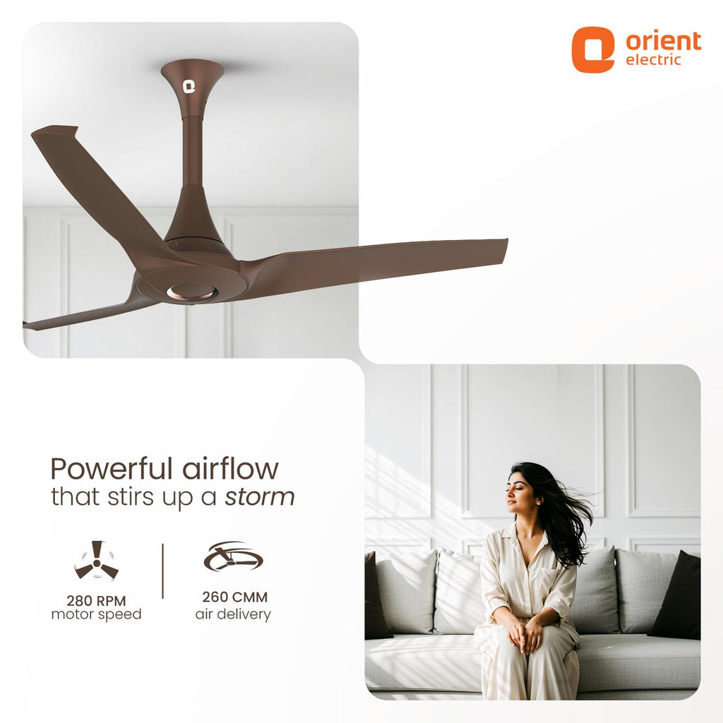 Orient Electric Aerostorm 1200 mm Ceiling Fan for Home | 18-pole strong motor |2 Years Warranty by Orient | Truffle Brown, Pack of 1