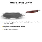 Hawkins 26 cm Paratha Tava, Triply Stainless Steel Shielded Nonstick Tawa with Rosewood Handle, Honeycomb Non Stick Induction Tawa, Silver (NSPT26)