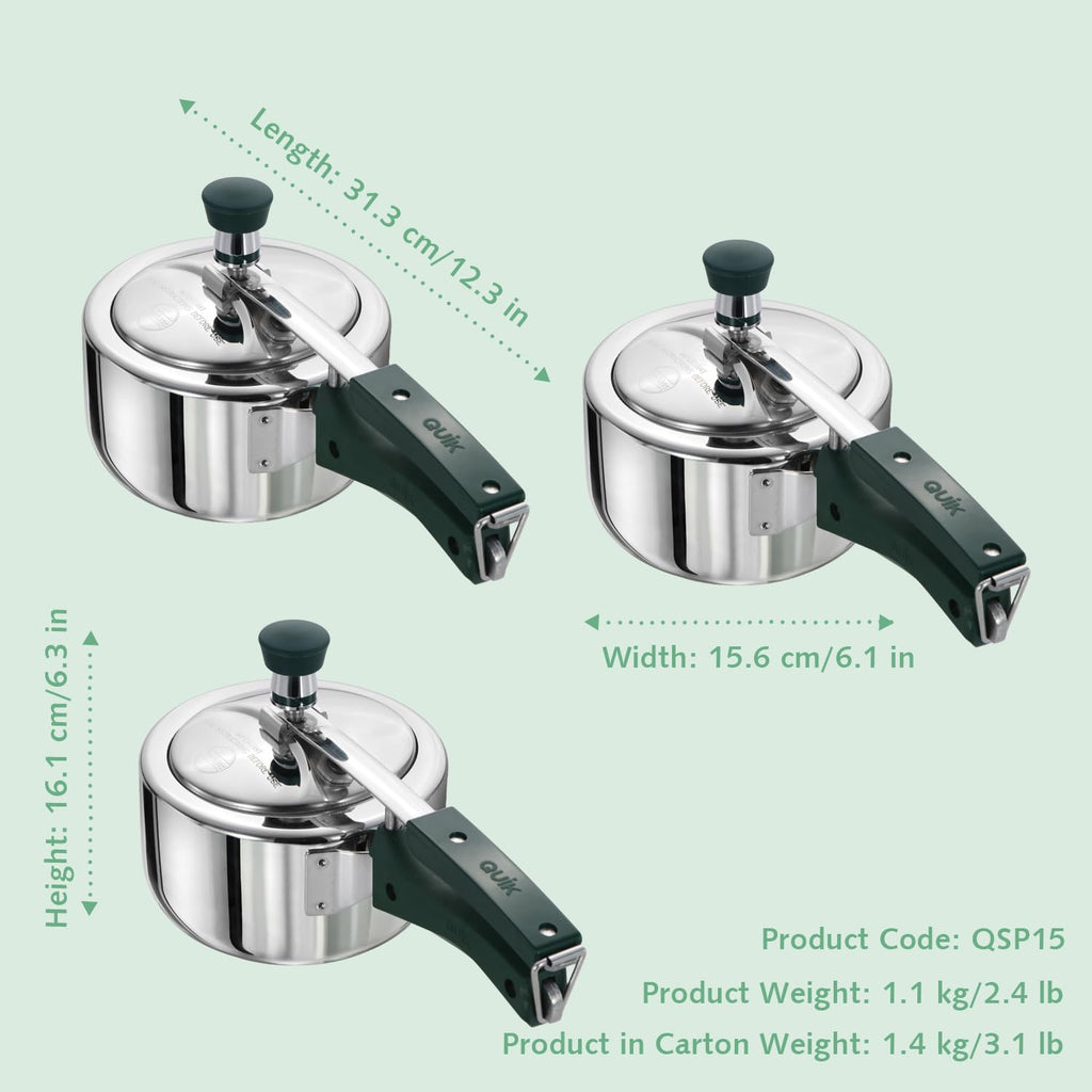 Hawkins Quik 1.5 Litre Stainless Steel Pressure Cooker | Straight Body | Induction & Gas Compatible | Ideal for 1–2 persons | ISI Certified | Guaranteed...
