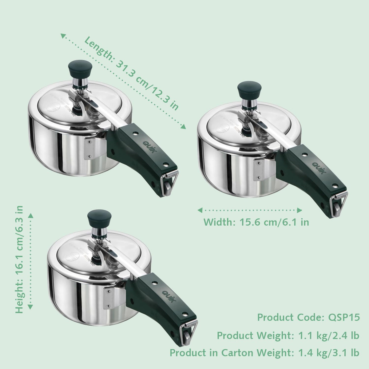 Hawkins Quik 1.5 Litre Stainless Steel Pressure Cooker | Straight Body | Induction & Gas Compatible | Ideal for 1–2 persons | ISI Certified | Guaranteed...