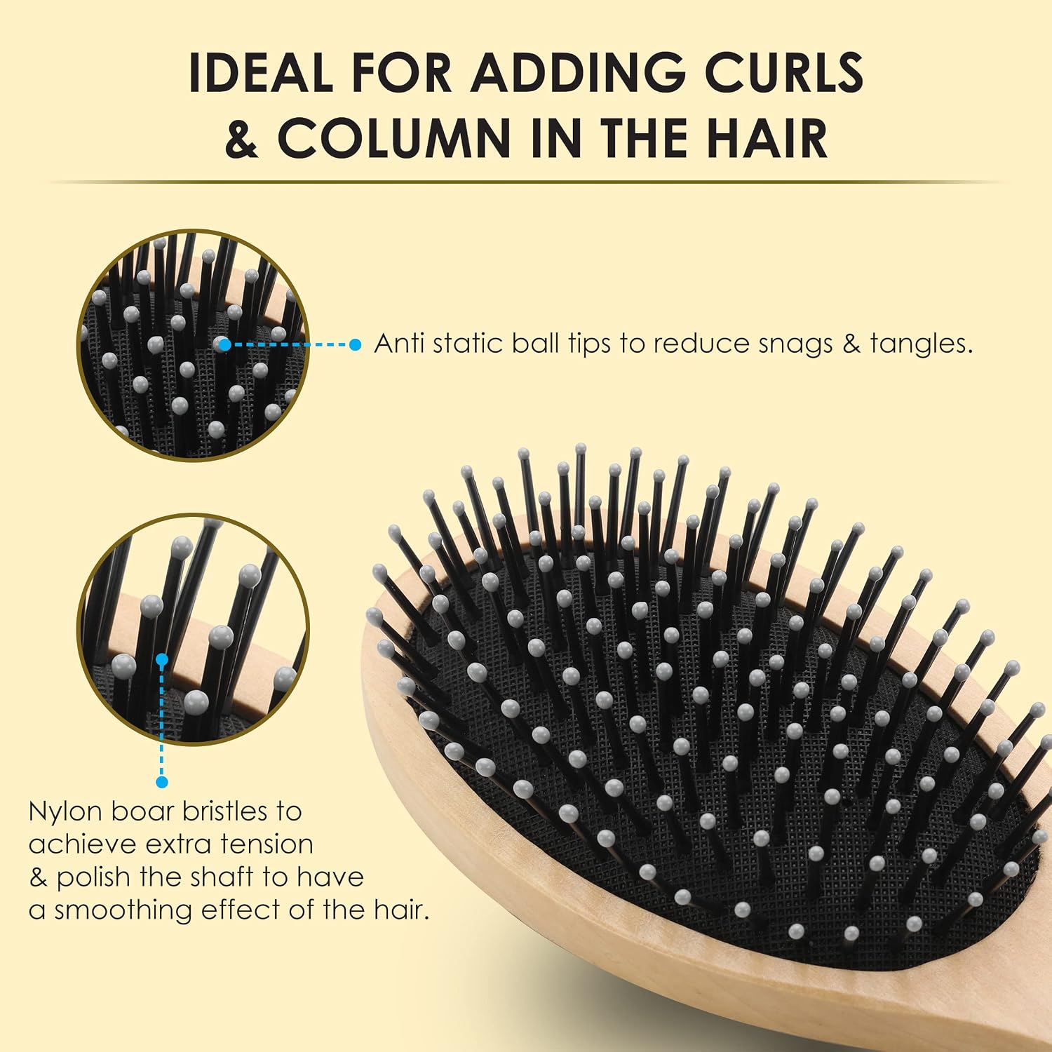 AGARO Wooden Narrow Oval Hair Brush with Strong & flexible nylon bristles, having Anti-static ball tips For Grooming, Straightening, Detangling & adding shine to Hair, ideal for Men & Women