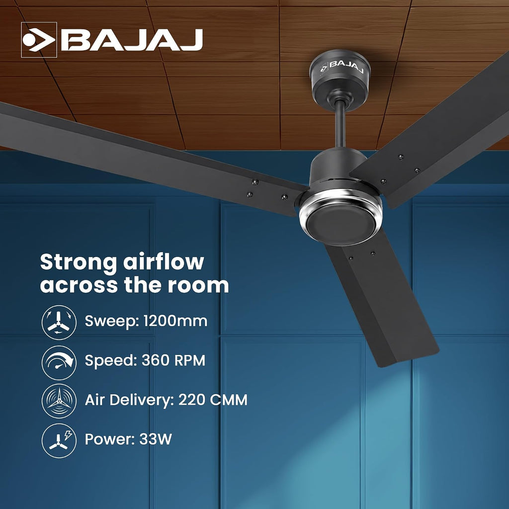 Bajaj Classico Sleek Plus 5S 1200MM (48”) BLDC Ceiling Fan with Remote | BEE 5 Star Rated Energy Efficient |