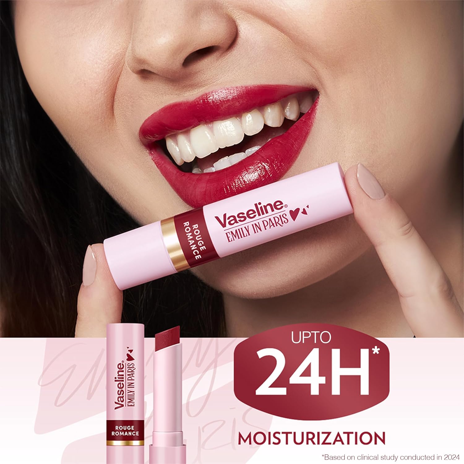 Vaseline Rouge Romance | Emily in Paris Limited Edition | Red Tinted Lip Balm Stick, 24H* Moisturization, 3g