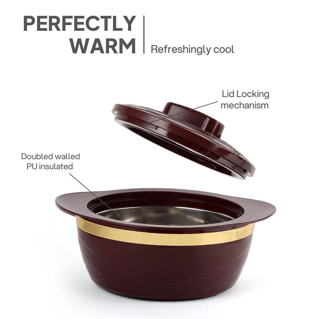 Cello Gold Crust Insulated Casserole Set of 3, (500ml, 1000ml, 1500ml) Brown |