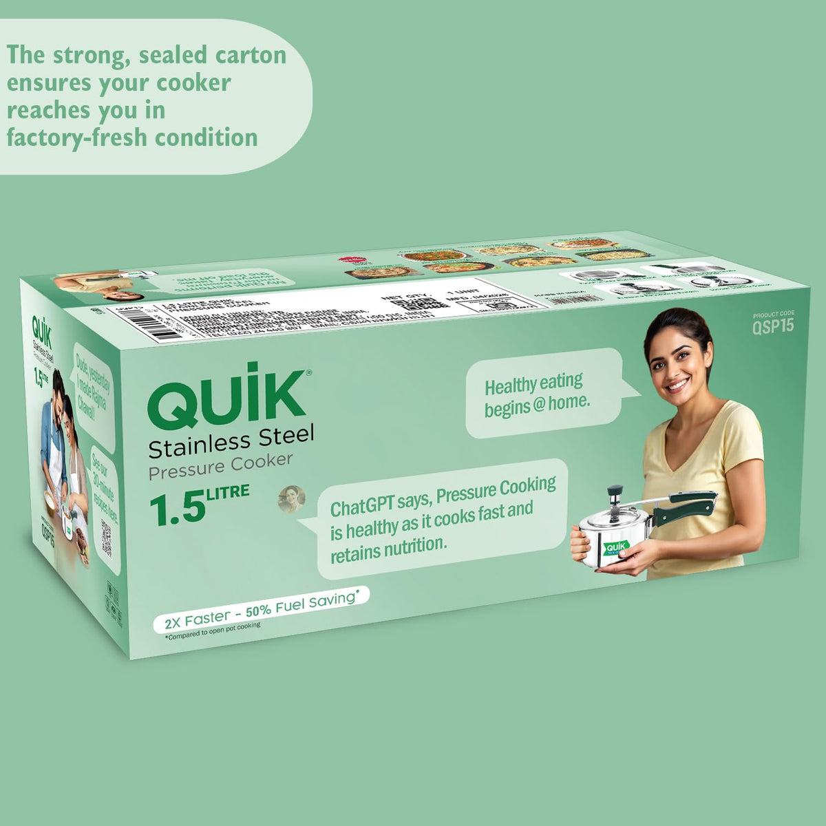 Hawkins Quik 1.5 Litre Stainless Steel Pressure Cooker | Straight Body | Induction & Gas Compatible | Ideal for 1–2 persons | ISI Certified | Guaranteed...