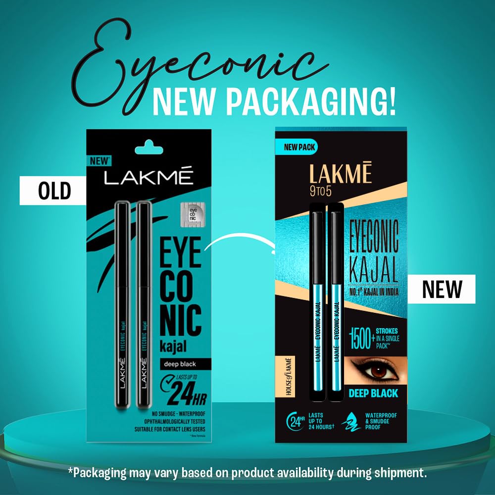 LAKMÉ Eyeconic Black Kajal 0.35 g (Combo Pack of 2) Matte Kohl Liner in a Twist Up Pencil - Waterproof|| Smudge Proof & Long Lasting Eye Makeup