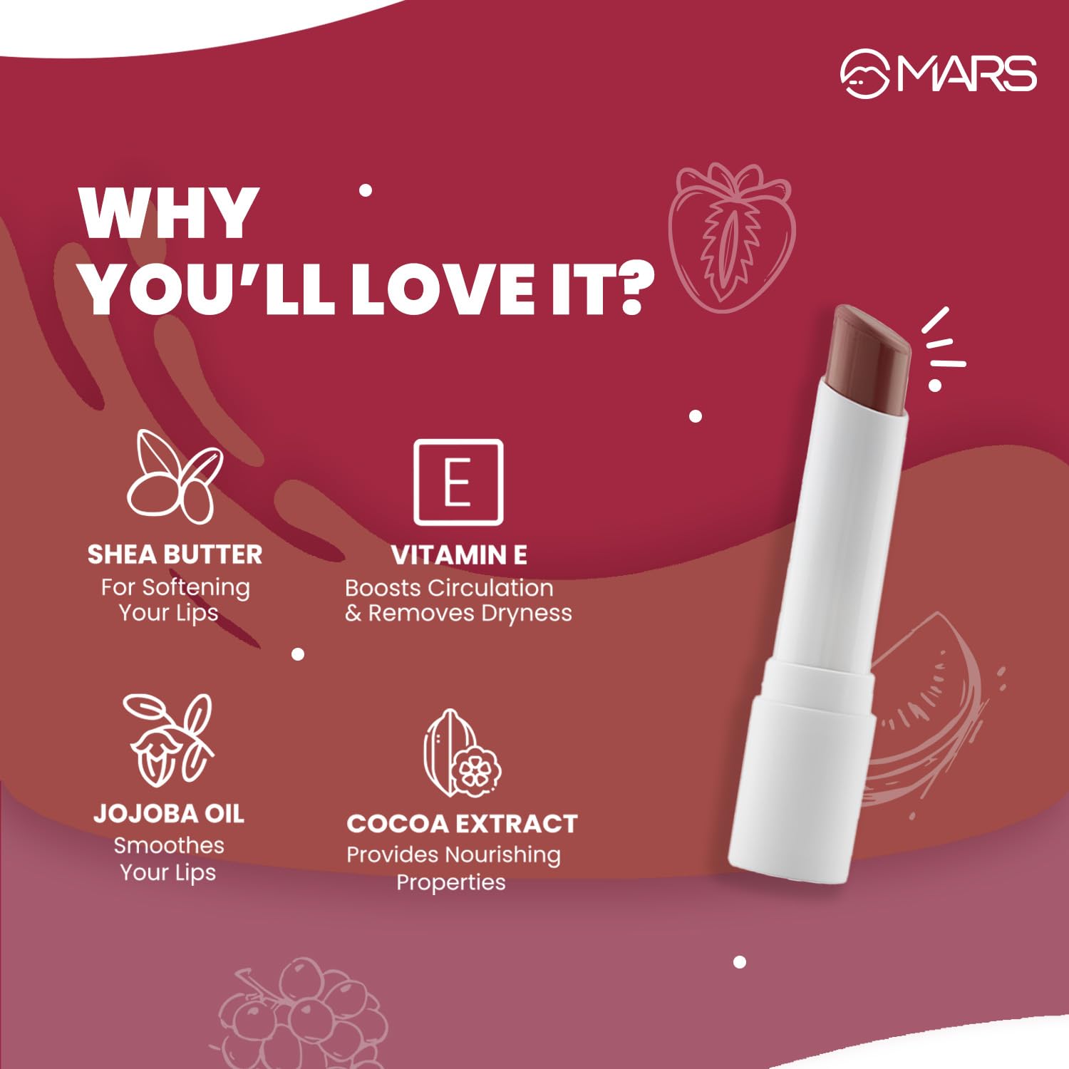 MARS Aqua Splash Tinted Lip Balm Enriched with Shea Butter, Jojoba Oil, Vitamin-E & Cocoa Extract | Repair Chapped Lips | Non-Sticky, Moisturising &...
