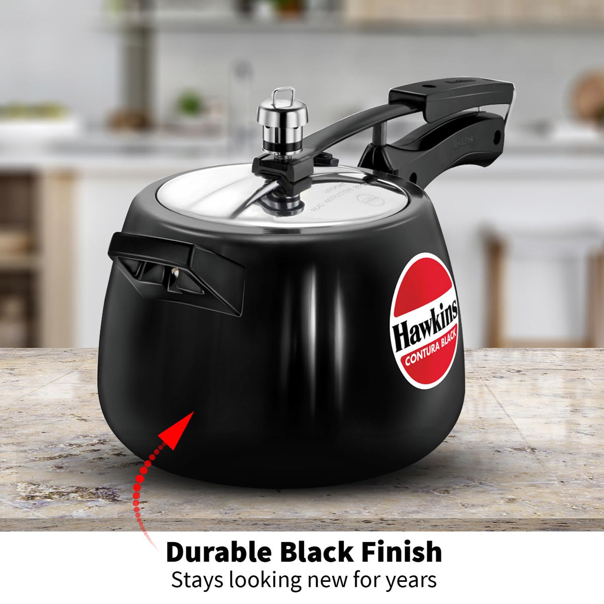 Hawkins 4 Litre Contura Black Pressure Cooker, Hard Anodised Inner Lid Cooker, Handi Cooker, Black (Cb40), 4 Liter