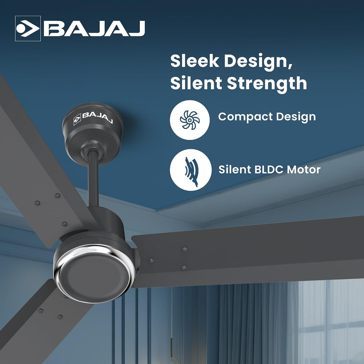 Bajaj Classico Sleek Plus 5S 1200MM (48”) BLDC Ceiling Fan with Remote | BEE 5 Star Rated Energy Efficient |