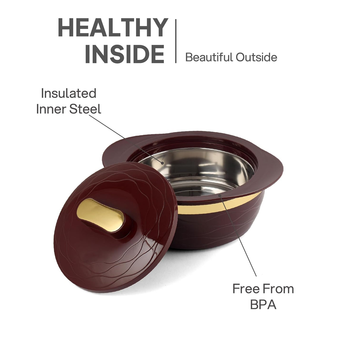 Cello Gold Crust Insulated Casserole Set of 3, (500ml, 1000ml, 1500ml) Brown |