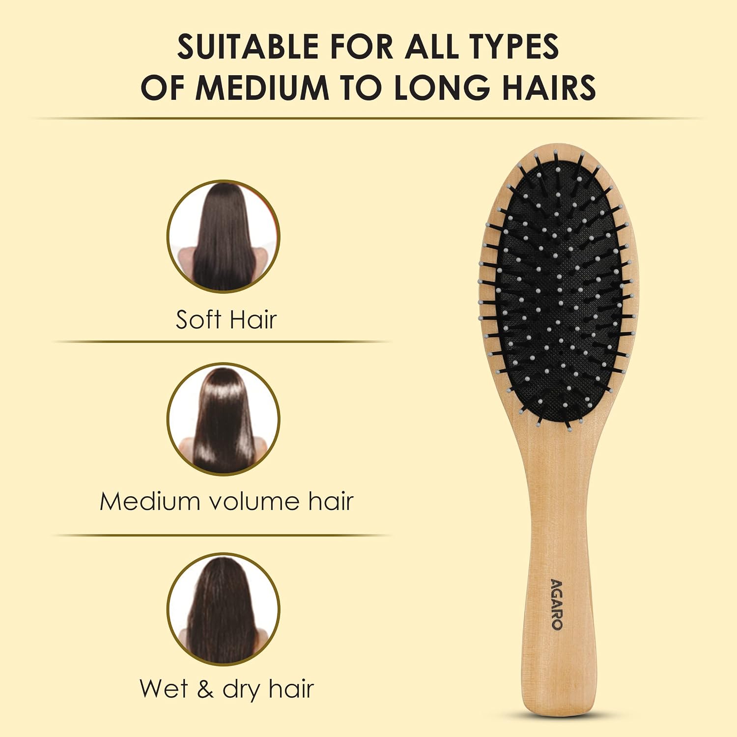 AGARO Wooden Narrow Oval Hair Brush with Strong & flexible nylon bristles, having Anti-static ball tips For Grooming, Straightening, Detangling & adding shine to Hair, ideal for Men & Women