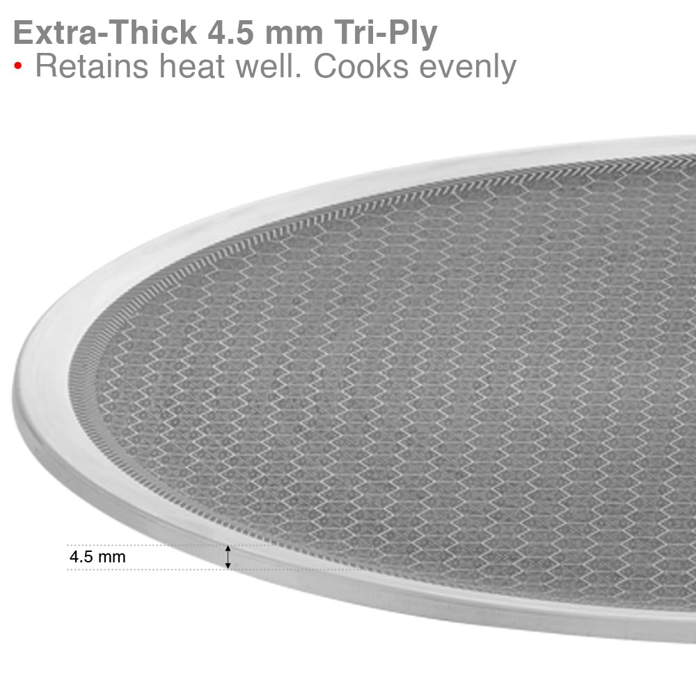 Hawkins 30 cm Dosa Tava, Triply Stainless Steel Shielded Nonstick Tawa with Rosewood Handle, Honeycomb Non Stick Induction Tawa, Silver (NSDT30)