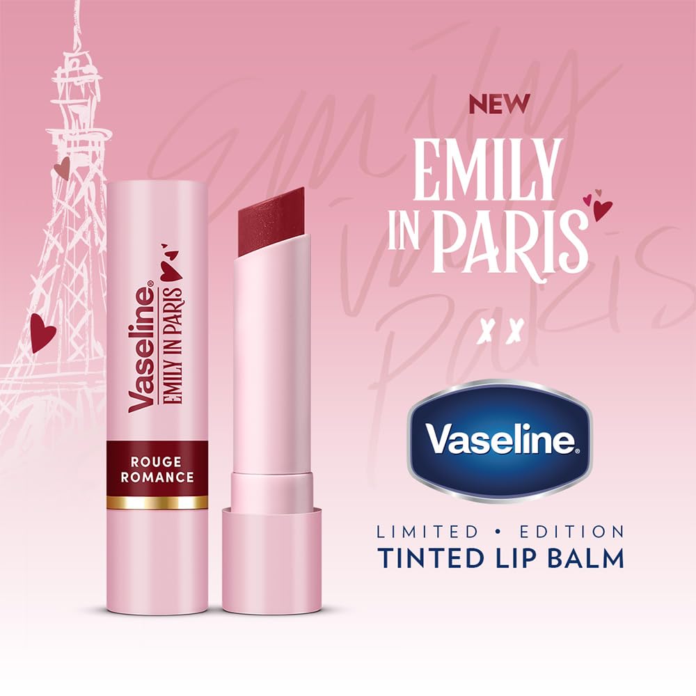 Vaseline Rouge Romance | Emily in Paris Limited Edition | Red Tinted Lip Balm Stick, 24H* Moisturization, 3g