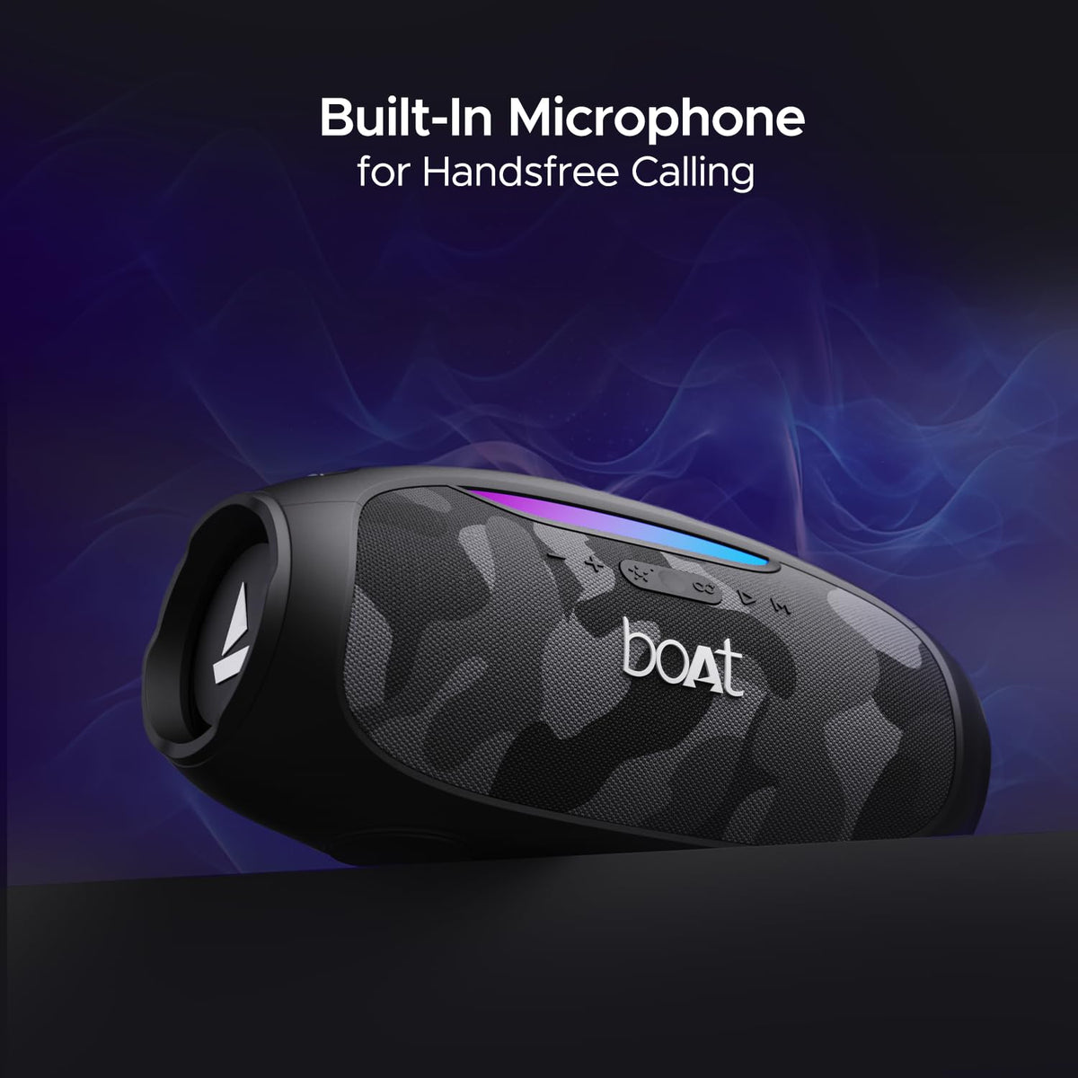 boAt Stone 1800 Bluetooth Speaker w/ 90 W RMS Sound, RGB LEDs, EQ Modes, IPX6,BT v5.3,Multi- Compatibility– Aux&USB, Playback time Up to 5 Hours & Type C Charging(Camo Black)