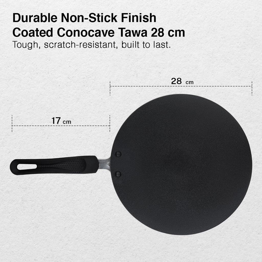 Prestige Aluminium Omega Select Plus Non-Stick Concave Tawa, 28 cm, Black