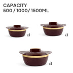 Cello Gold Crust Insulated Casserole Set of 3, (500ml, 1000ml, 1500ml) Brown |